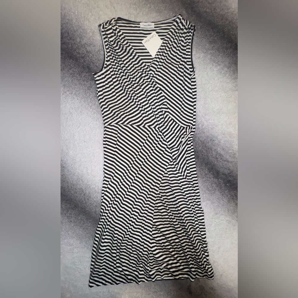 NWT Calvin Klein White Black Faux‎ Wrap Jersey Dress 4